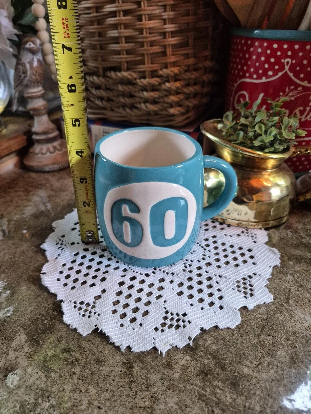 ❤️‍🔥Hallmark 60th Birthday Large Ceramic Coffee Mug Turquoise Teal Blue